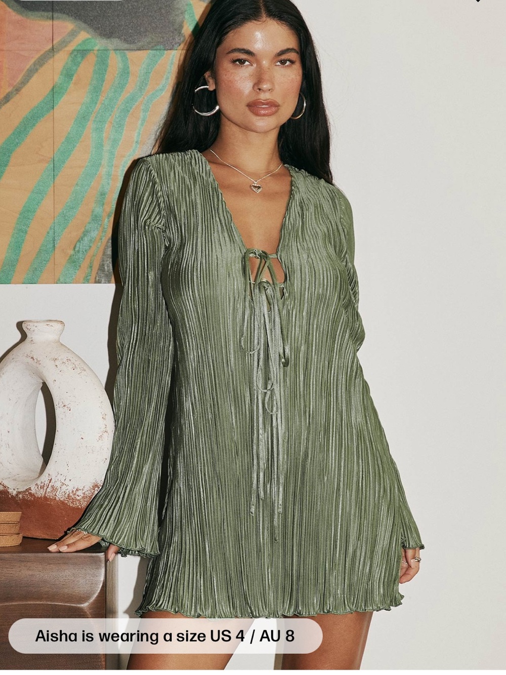 Princess Polly Malop Long Sleeve Mini Dress Sage